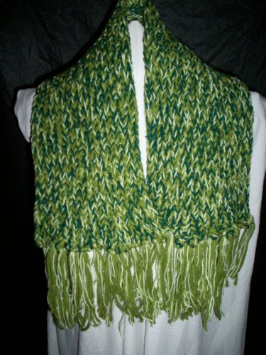 light to dark multi green knitted winter scarf handmade