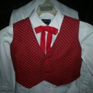 boy's burgundy and gold vest and red tie combo size small black back handmade