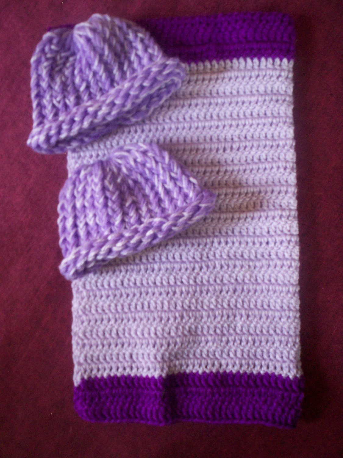 preemie crochet blanket royal purple lavender plus 2 knitted winter hat