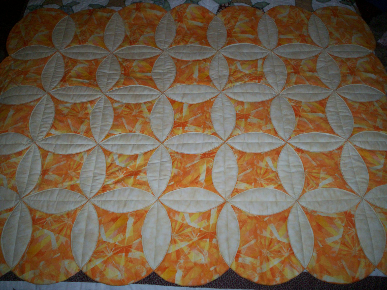 handmade less than traditional circle throw quilt 62 x 44 retro orange ...