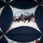 circle throw lap quilt handmade 60 x 47 wild horses and dark blue
