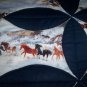 circle throw lap quilt handmade 60 x 47 wild horses and dark blue