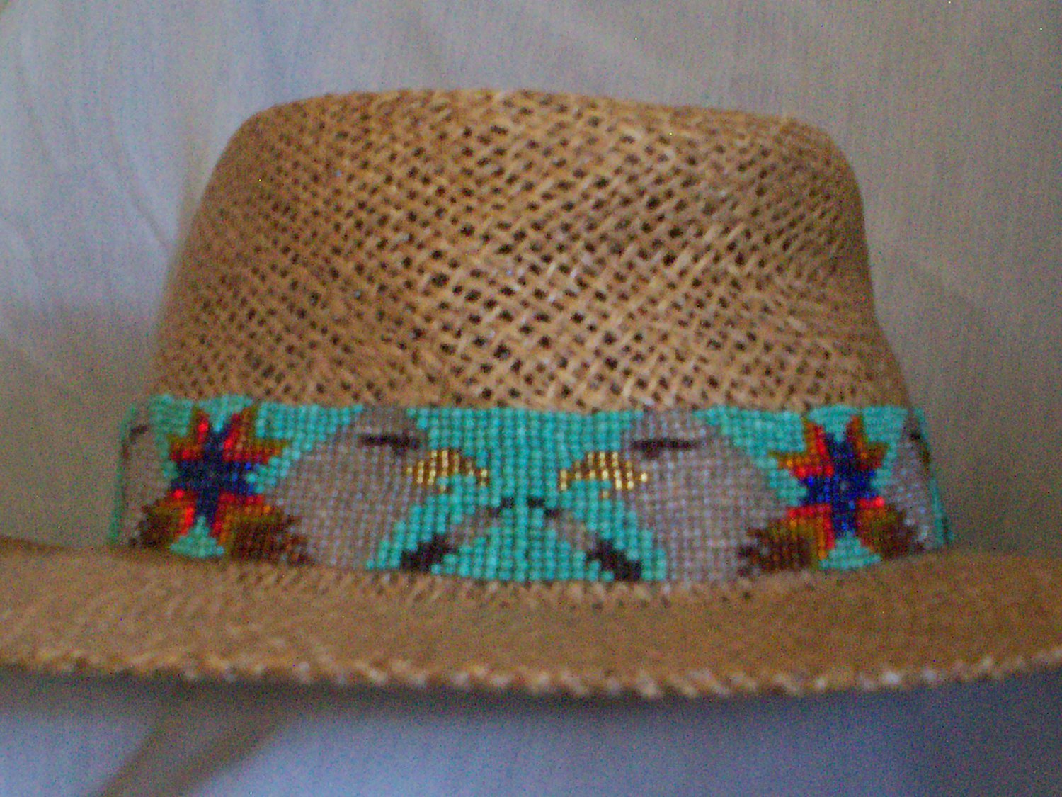 glass seed bead eagle hat band handmade 26 inches by 1 inch