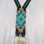 necklace glass seed bead diamond 20 inches long teal on black hand made