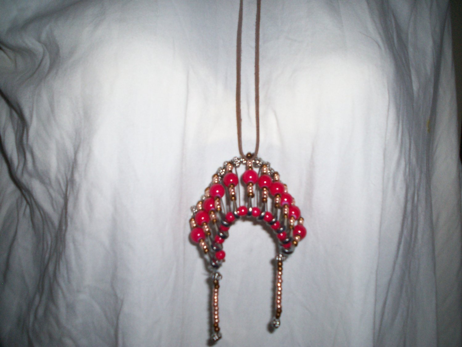 Safety Pin War Bonnet Headdress Red Copper Glass Seed Bead Handmade 