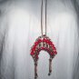 safety pin war bonnet head dress red copper glass seed bead handmade