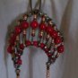 safety pin war bonnet head dress red copper glass seed bead handmade