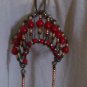 safety pin war bonnet head dress red copper glass seed bead handmade