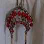 safety pin war bonnet head dress red copper glass seed bead handmade