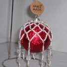 set of 6 red beaded Christmas ornaments handmade bauble charm decoration holiday