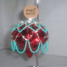 set of 6 red tear drop beaded Christmas ornaments handmade bauble charm decoration holiday
