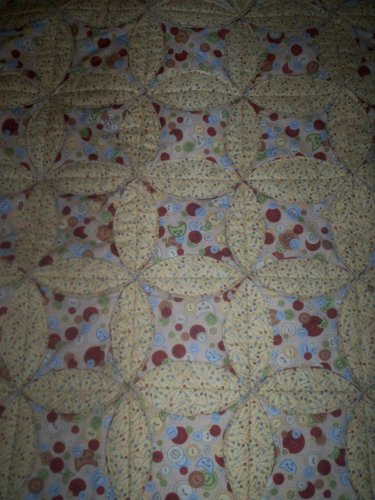 handmade circle lap baby throw quilt 50 inches by 50 inches buttons and pins fabric