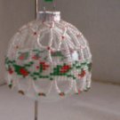 set of 6 beaded netting matching red flowers on a green vine clear Christmas ornaments item 23