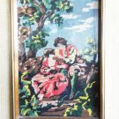 Vintage Antique Tapestry Lovers Scene Wall Plaque w/ Wooden Frame 16.5" x 13"