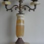 Antique Heavy Bronze / Copper / Brass 3 arm Candle Holder with Alabaster Rare