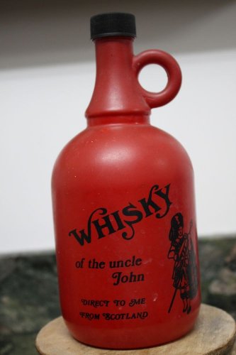 Vintage Uncle John Whiskey Red Bottle / Decanter Home / Bar Decoration COLLECTIB