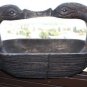 Primitive Antique 18" Wooden Hand Carved European Basket w/ Swan Handles 1800's