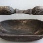 Primitive Antique 18" Wooden Hand Carved European Basket w/ Swan Handles 1800's