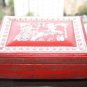 Old Vintage Silver Tooled and Painted Red Leather Jewelry Trinket Box 9" Rare
