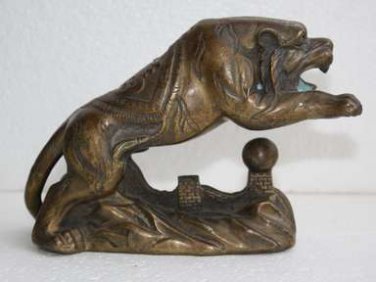 Old Antique Chinese Bronze Tiger Stamped Green Patina Gorgeous Home Bar Decor 7"