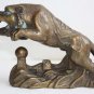 Old Antique Chinese Bronze Tiger Stamped Green Patina Gorgeous Home Bar Decor 7"