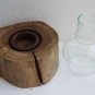 Old Vintage Wooden Candle Holder with Clear Glass Round Shade Chimney Handmade