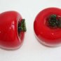 Pair of Vintage Murano Style Red Glass Apples Paperweights Green Glass Leaf Ex