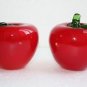 Pair of Vintage Murano Style Red Glass Apples Paperweights Green Glass Leaf Ex