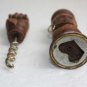 Old Vintage Wood and Brass Hand Carved Corkscrew & Bottle Opener Barware Rare