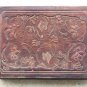 Antique Tooled and Painted Brown Thin Leather Jewelry Trinket Box 9" Rare
