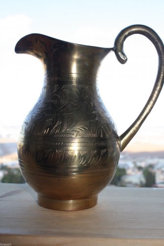 Old Vintage Islamic Brass Vase Pitcher from India Collector Home Bar Decoration