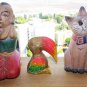 Lot of 3 Vintage Wood Carved Figurines Boy Cat and Toucan Bird Multi Coloured