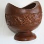 Vintage Wooden Bowl on Stand Rustic Hand Crafted Carved Wood Home Bar Decor 6"