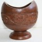 Vintage Wooden Bowl on Stand Rustic Hand Crafted Carved Wood Home Bar Decor 6"
