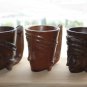 Three Vintage Wooden Mug with Tribal Face Hand Carved Solid Wood Collectible