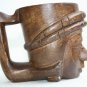 Three Vintage Wooden Mug with Tribal Face Hand Carved Solid Wood Collectible