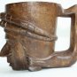 Three Vintage Wooden Mug with Tribal Face Hand Carved Solid Wood Collectible