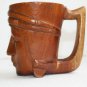 Three Vintage Wooden Mug with Tribal Face Hand Carved Solid Wood Collectible