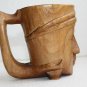 Three Vintage Wooden Mug with Tribal Face Hand Carved Solid Wood Collectible