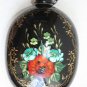 Vintage 90 USSR Big Black Military Aluminium Flask Hand Painted Zhostovo Viborg