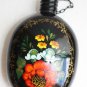 Vintage 90 USSR Big Black Military Aluminium Flask Hand Painted Zhostovo Viborg1