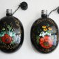 Vintage 90 USSR Big Black Military Aluminium Flask Hand Painted Zhostovo Viborg1