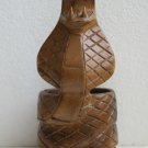 Vintage Hand Carved Solid Wood Ashtray Snake Cobra Unique Wooden Art 8" Decor