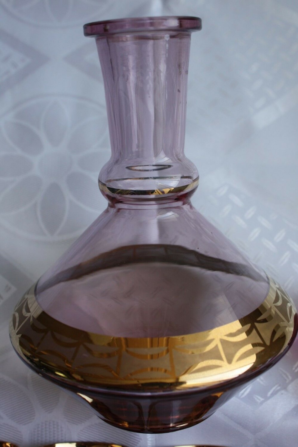 Vintage Pink Amethyst Bohemian Glass Decanter Set with 5 Glasses and
