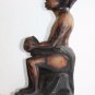 Primitive Native Man Sitting Antique Wooden Figurine Statue Hand Carved Wood Art