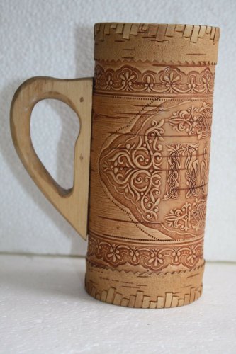 Handmade Birch Bark Beer Stein Wooden Mug Cup 7" Home Bar Decor