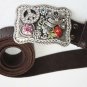 Vintage Massive Thick Leather NOCONA Belt with Swarovski Crystals Buckle 51"