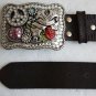 Vintage Massive Thick Leather NOCONA Belt with Swarovski Crystals Buckle 51"