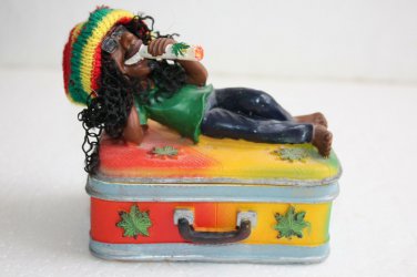 Rasta Jamaican Ganja Man With Box Resin Figurine Painted Collectible Smoke Joint