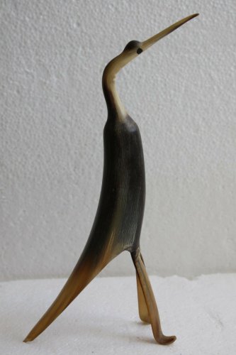 Vintage Carved Crane Bird from Natural Horn Collectible Home Decor